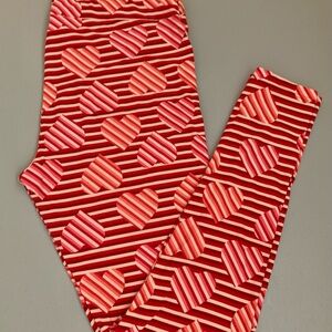 LuLaRoe Red and Pink Heart Leggings